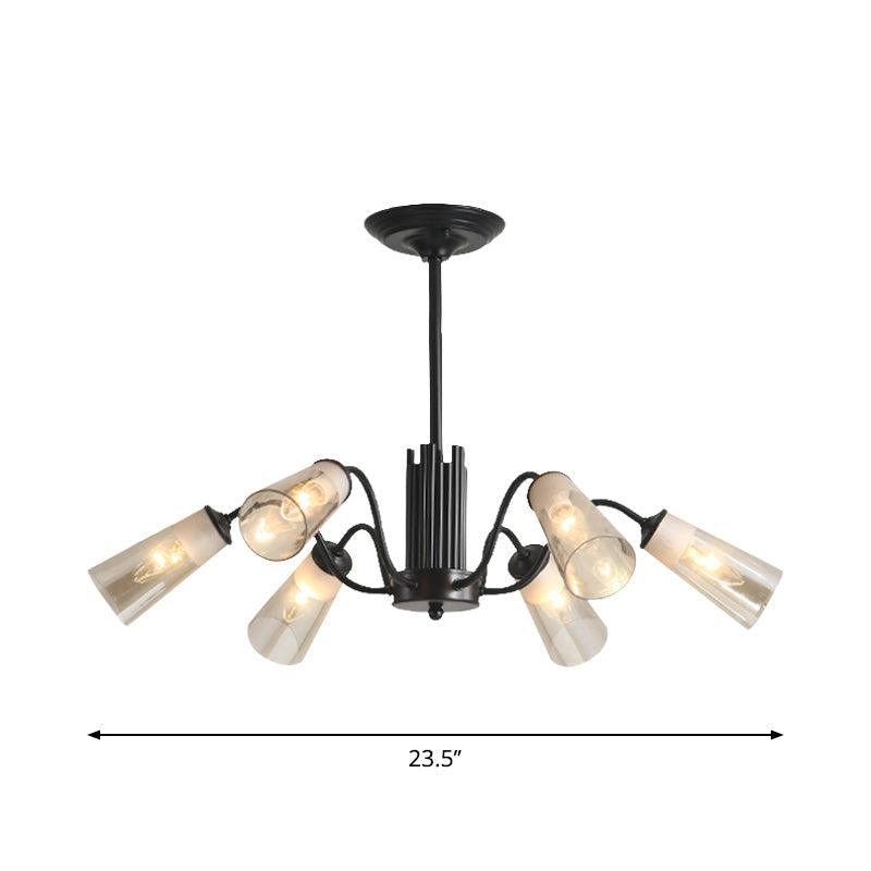 Glass Tapered Shade Hanging Pendant Light Living Room 3 Lights Modern Metal Branch Chandelier Light in Black - Rebooters