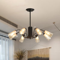 Glass Tapered Shade Hanging Pendant Light Living Room 3 Lights Modern Metal Branch Chandelier Light in Black - Rebooters