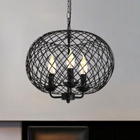 Black 3 Bulbs Hanging Chandelier Lamp Metal Mesh Shade - Rebooters