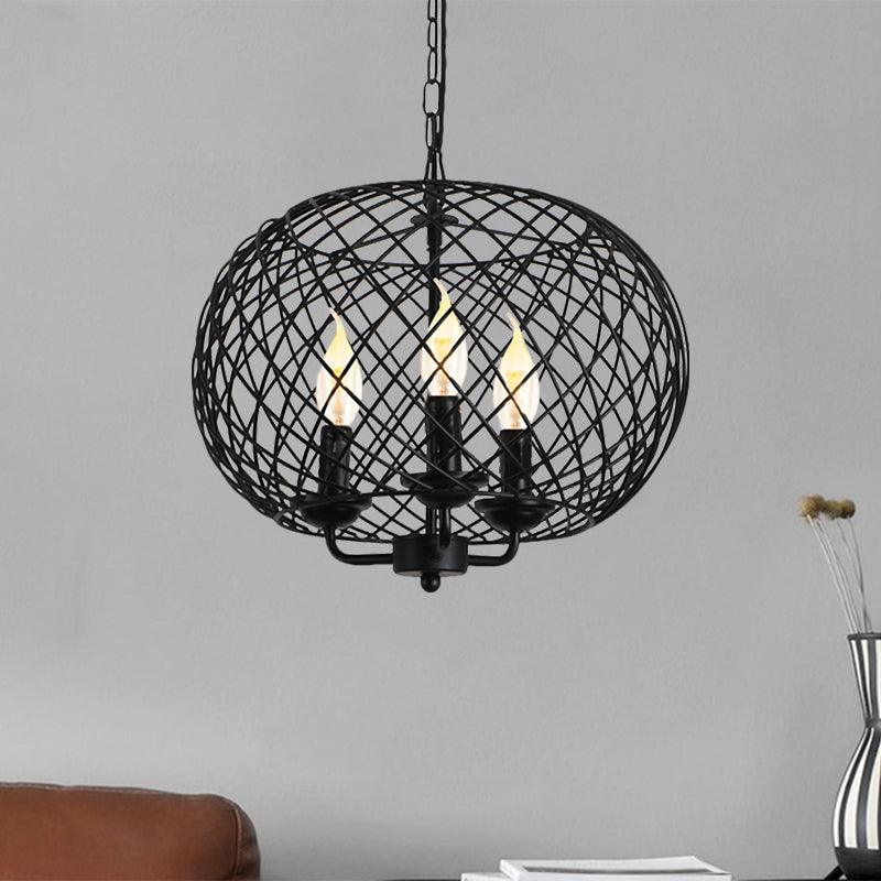Black 3 Bulbs Hanging Chandelier Lamp Metal Mesh Shade - Rebooters