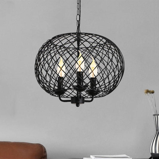 Black 3 Bulbs Hanging Chandelier Lamp Metal Mesh Shade - Rebooters