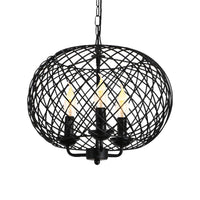 Black 3 Bulbs Hanging Chandelier Lamp Metal Mesh Shade - Rebooters