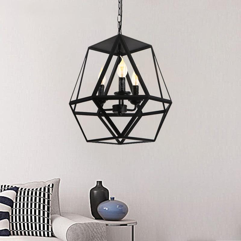 3 Lights Barrel Birdcage Chandelier Lighting Black Pendant - Rebooters