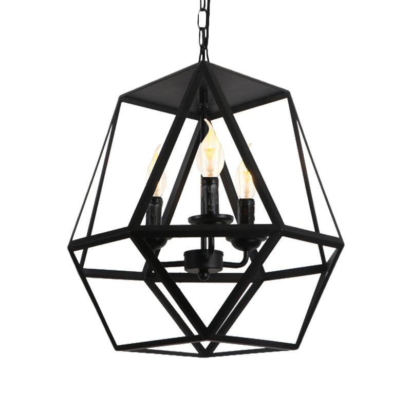 3 Lights Barrel Birdcage Chandelier Lighting Black Pendant - Rebooters