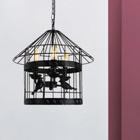 3 Lights Barrel Birdcage Chandelier Lighting Black Pendant - Rebooters
