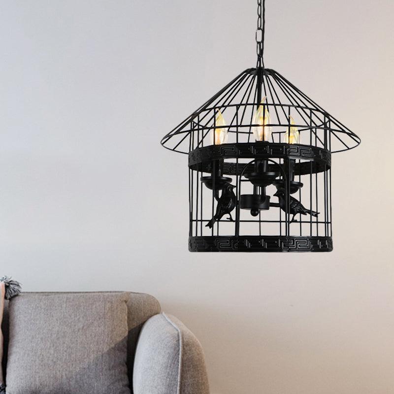 3 Lights Barrel Birdcage Chandelier Lighting Black Pendant - Rebooters