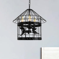 3 Lights Barrel Birdcage Chandelier Lighting Black Pendant - Rebooters