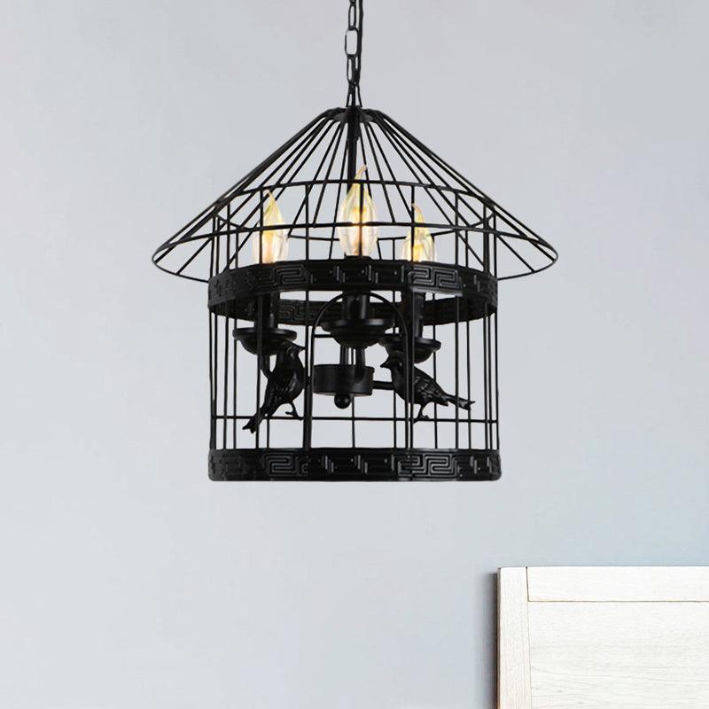 3 Lights Barrel Birdcage Chandelier Lighting Black Pendant - Rebooters