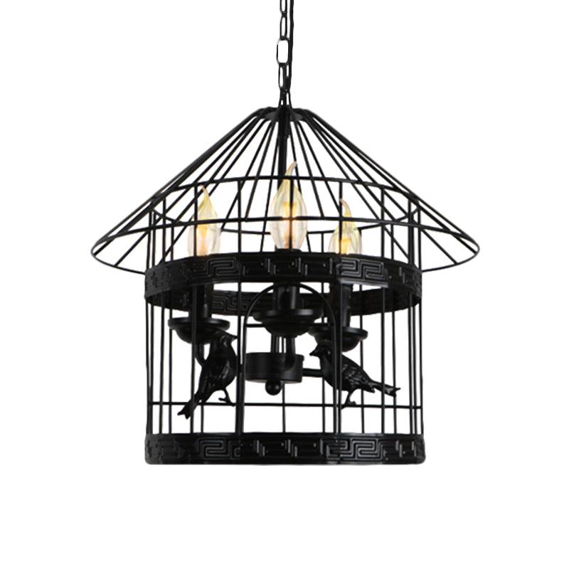 3 Lights Barrel Birdcage Chandelier Lighting Black Pendant - Rebooters