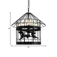 3 Lights Barrel Birdcage Chandelier Lighting Black Pendant - Rebooters