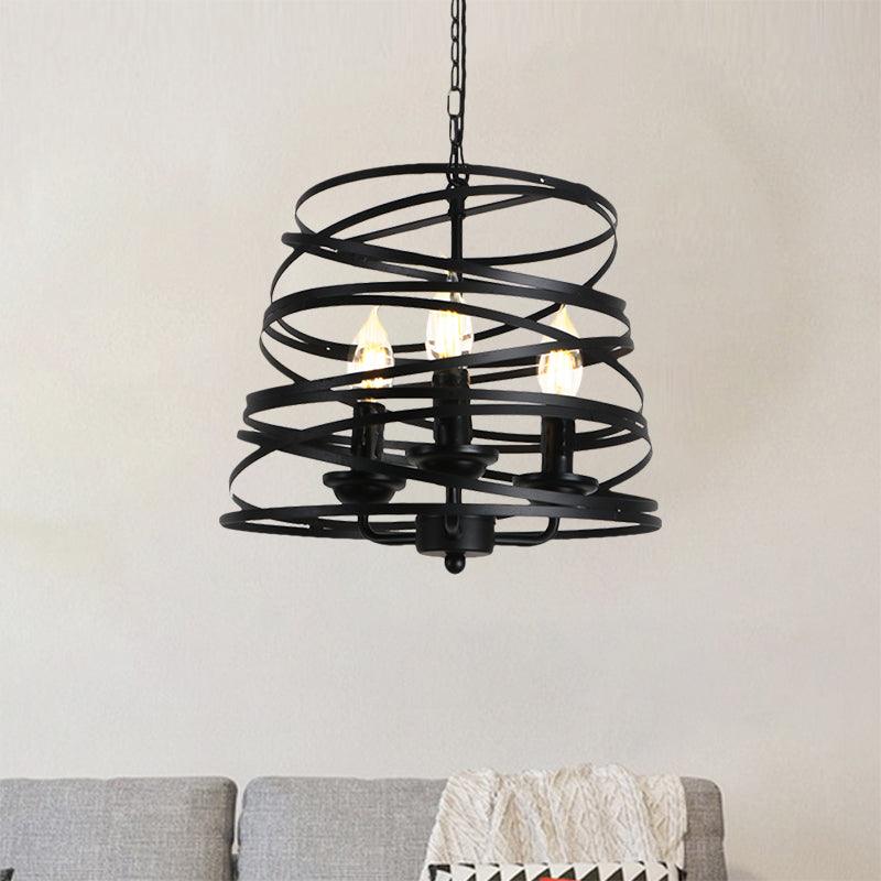 3 Lights Barrel Birdcage Chandelier Lighting Black Pendant - Rebooters