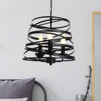 3 Lights Barrel Birdcage Chandelier Lighting Black Pendant - Rebooters