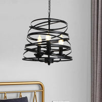 3 Lights Barrel Birdcage Chandelier Lighting Black Pendant - Rebooters