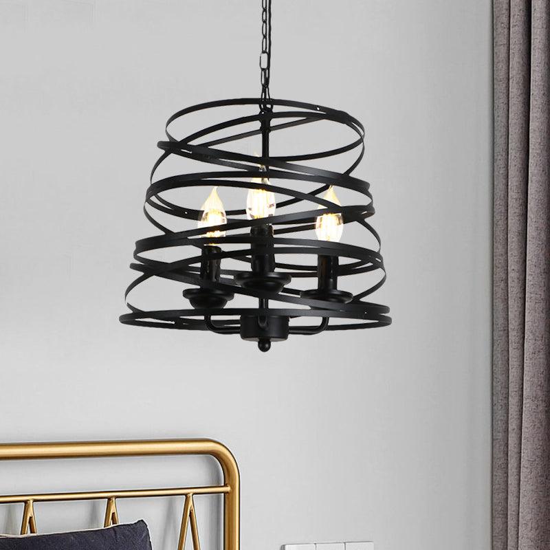 3 Lights Barrel Birdcage Chandelier Lighting Black Pendant - Rebooters