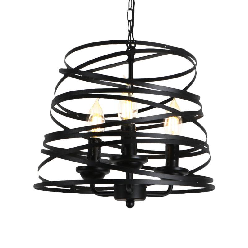 3 Lights Barrel Birdcage Chandelier Lighting Black Pendant - Rebooters