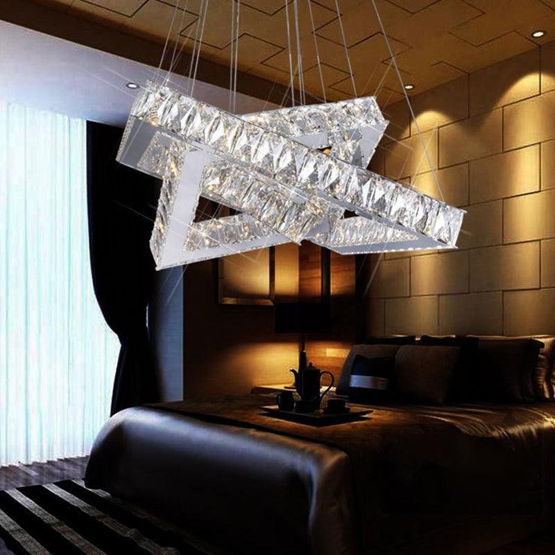 16"/19.5" Wide Square Crystal Chandelier Modern Chrome LED Drop Light - Rebooters