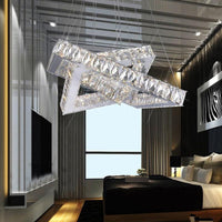 16"/19.5" Wide Square Crystal Chandelier Modern Chrome LED Drop Light - Rebooters