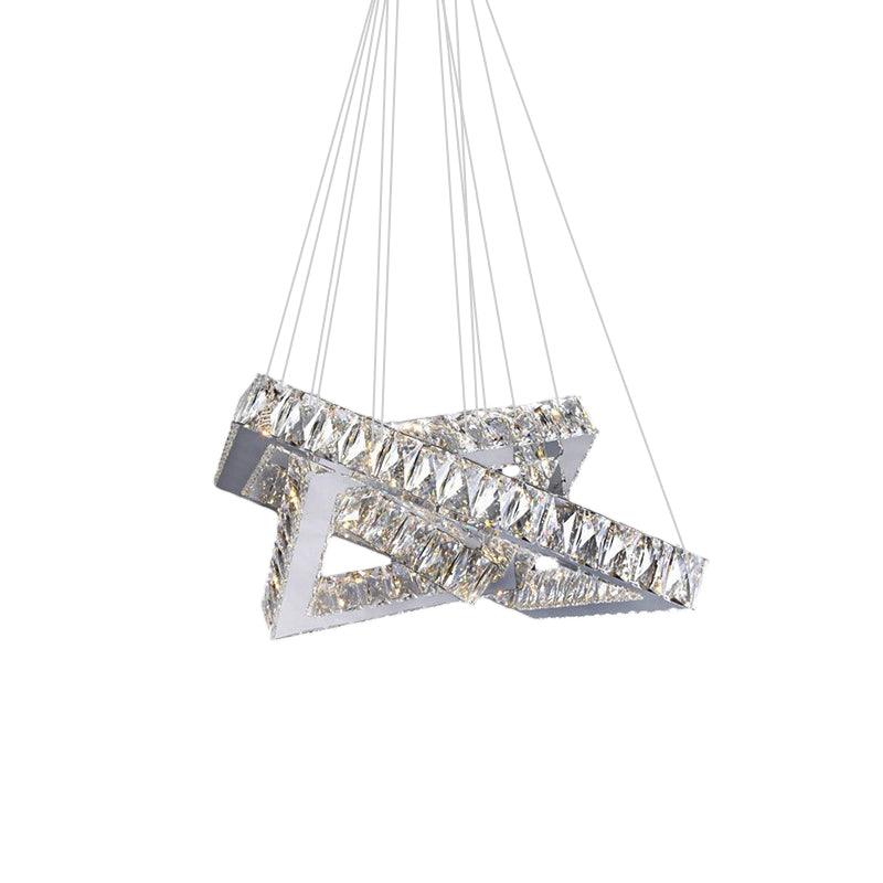 16"/19.5" Wide Square Crystal Chandelier Modern Chrome LED Drop Light - Rebooters