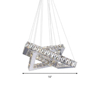 16"/19.5" Wide Square Crystal Chandelier Modern Chrome LED Drop Light - Rebooters
