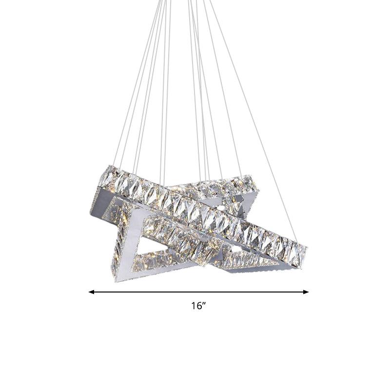 16"/19.5" Wide Square Crystal Chandelier Modern Chrome LED Drop Light - Rebooters
