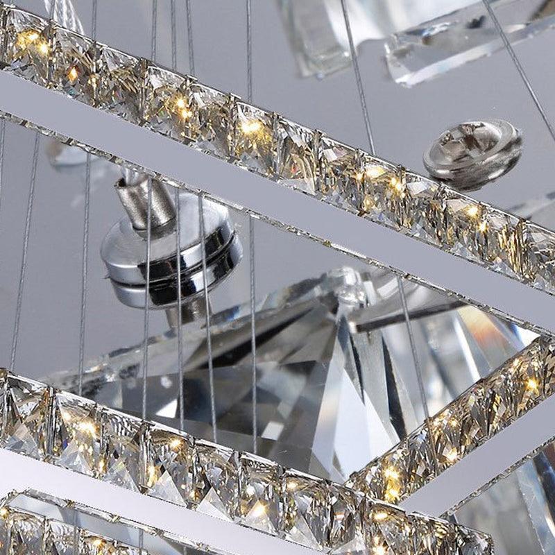 16"/19.5" Wide Square Crystal Chandelier Modern Chrome LED Drop Light - Rebooters