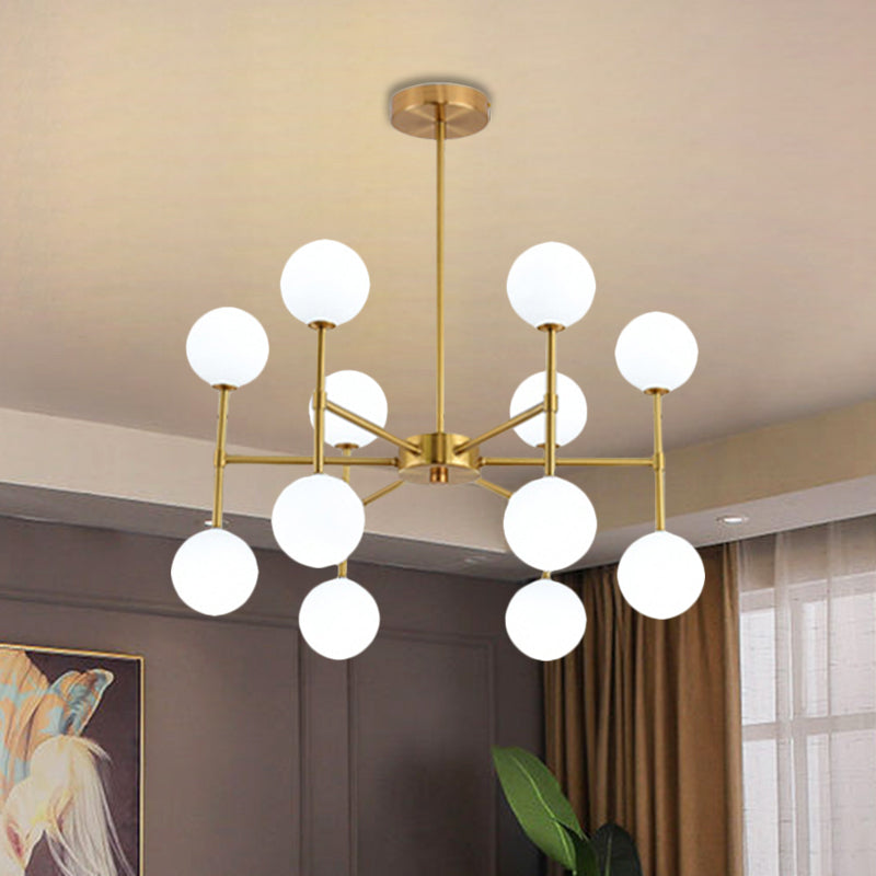 Bubble Shade Living Room Chandelier Lighting Opal Glass 12 Light Modern Ceiling Pendant Black Gold - Rebooters