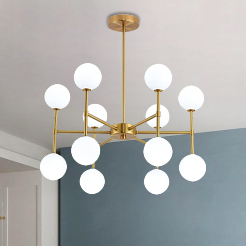 Bubble Shade Living Room Chandelier Lighting Opal Glass 12 Light Modern Ceiling Pendant Black Gold - Rebooters