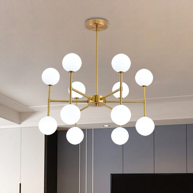 Bubble Shade Living Room Chandelier Lighting Opal Glass 12 Light Modern Ceiling Pendant Black Gold - Rebooters