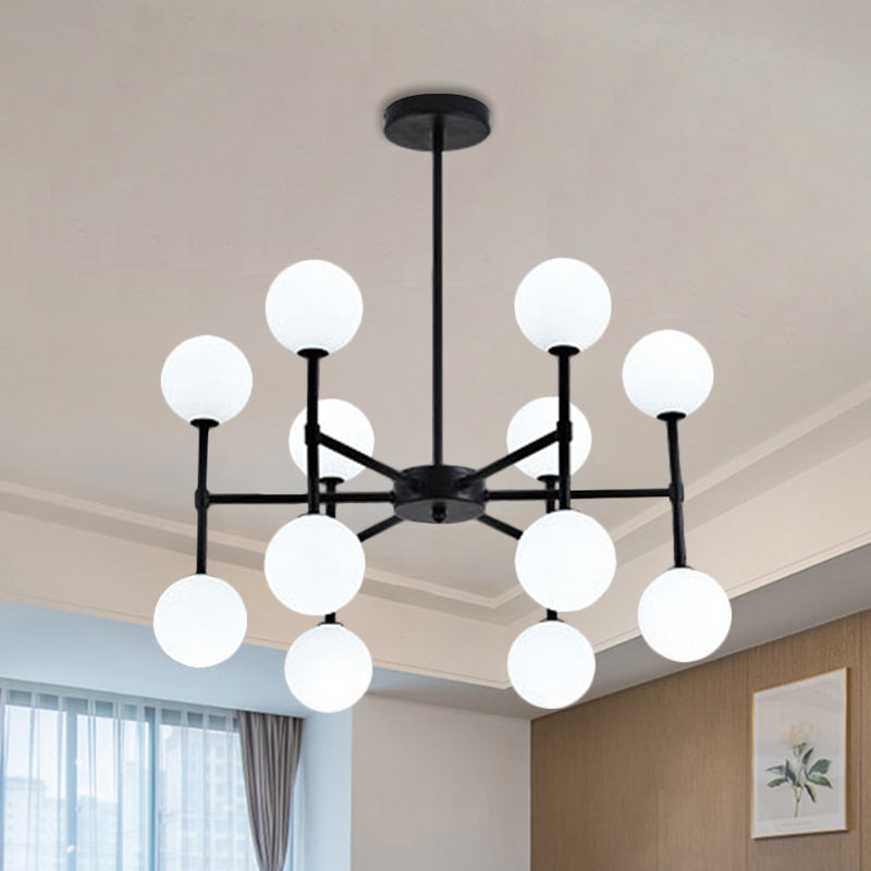 Bubble Shade Living Room Chandelier Lighting Opal Glass 12 Light Modern Ceiling Pendant Black Gold - Rebooters
