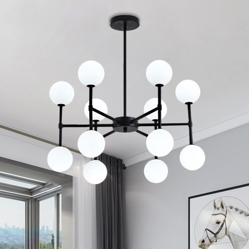 Bubble Shade Living Room Chandelier Lighting Opal Glass 12 Light Modern Ceiling Pendant Black Gold - Rebooters