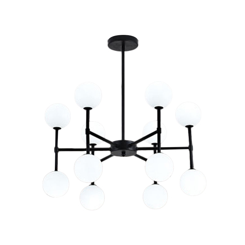 Bubble Shade Living Room Chandelier Lighting Opal Glass 12 Light Modern Ceiling Pendant Black Gold - Rebooters