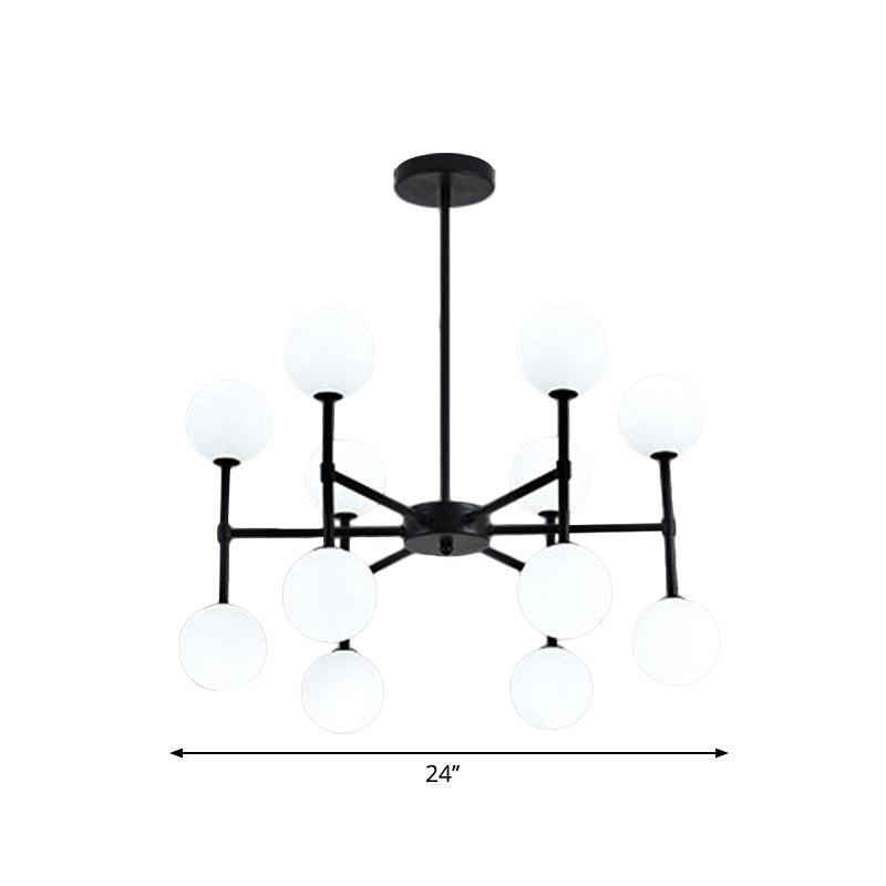 Bubble Shade Living Room Chandelier Lighting Opal Glass 12 Light Modern Ceiling Pendant Black Gold - Rebooters