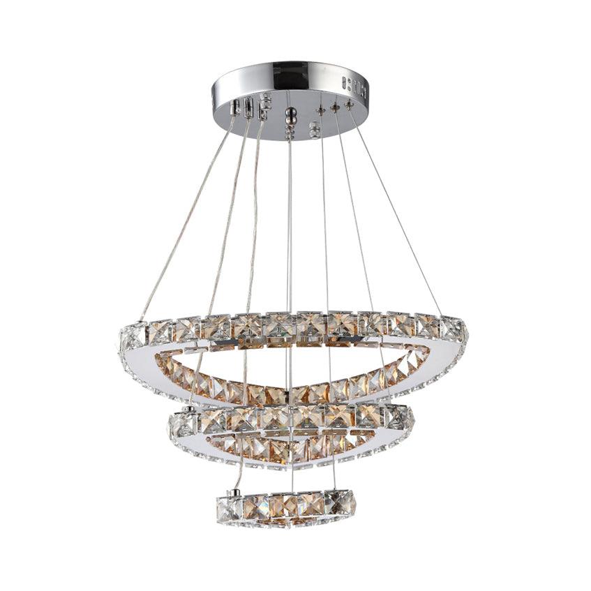 3-Tier LED Chandelier Light Fixture Chrome Drop Pendant - Rebooters