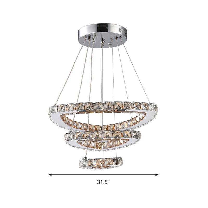 3-Tier LED Chandelier Light Fixture Chrome Drop Pendant - Rebooters