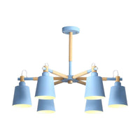 Baby Bedroom Bucket Chandelier Metal Wood 6 Lights Macaron - Rebooters