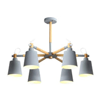 Baby Bedroom Bucket Chandelier Metal Wood 6 Lights Macaron - Rebooters