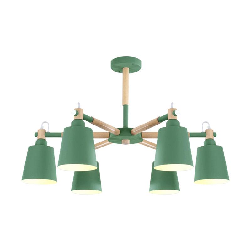 Baby Bedroom Bucket Chandelier Metal Wood 6 Lights Macaron - Rebooters