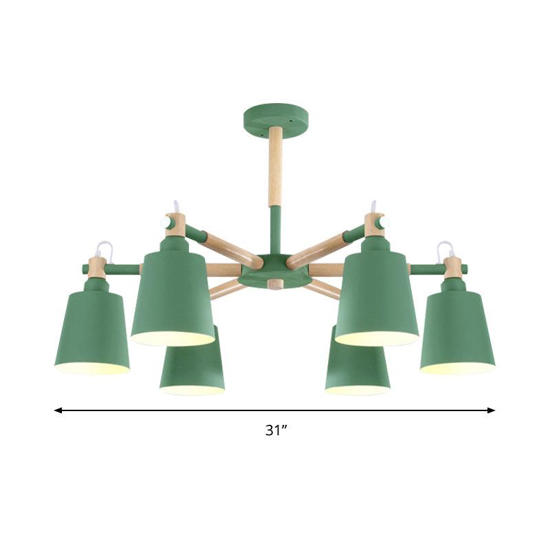 Baby Bedroom Bucket Chandelier Metal Wood 6 Lights Macaron - Rebooters