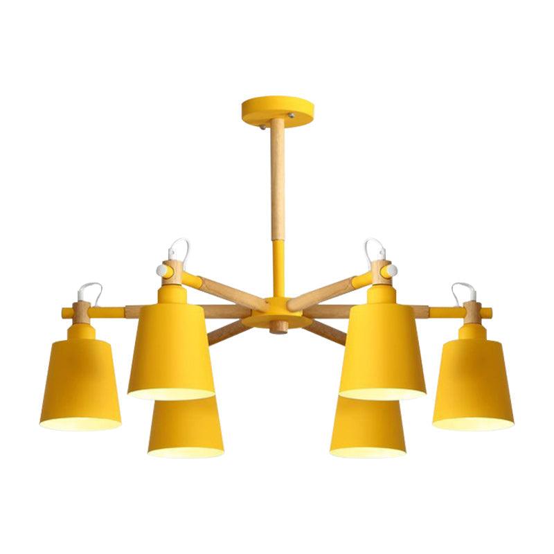 Baby Bedroom Bucket Chandelier Metal Wood 6 Lights Macaron - Rebooters