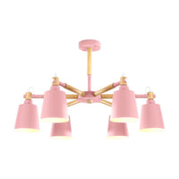 Baby Bedroom Bucket Chandelier Metal Wood 6 Lights Macaron - Rebooters