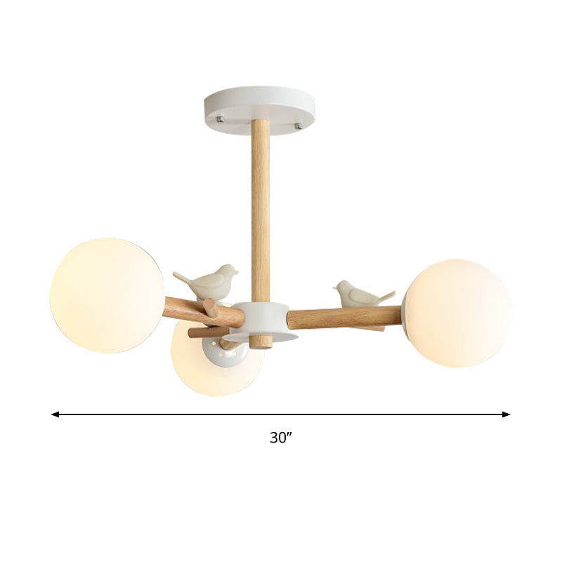 Orb Shade Bedroom Chandelier with Bird Wood Glass Light - Rebooters