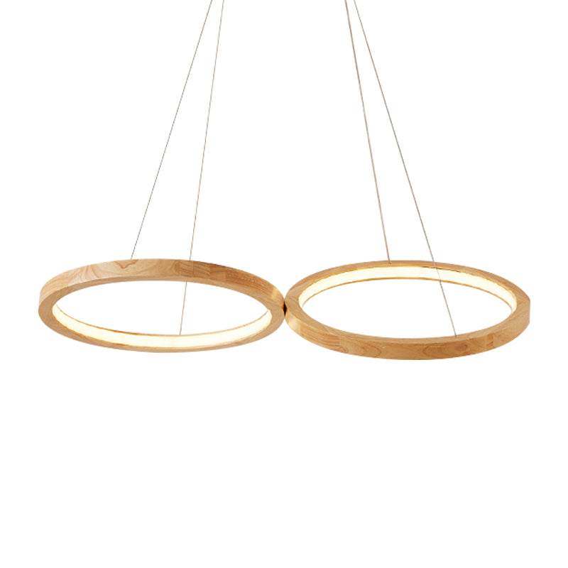 Wood Double-Ring Pendant Light Dining Room Modern Simple Chandelier in Beige - Rebooters