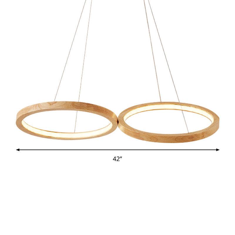 Wood Double-Ring Pendant Light Dining Room Modern Simple Chandelier in Beige - Rebooters