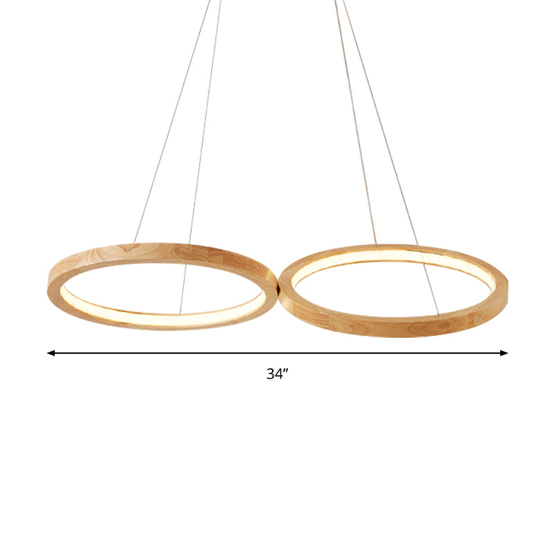 Wood Double-Ring Pendant Light Dining Room Modern Simple Chandelier in Beige - Rebooters