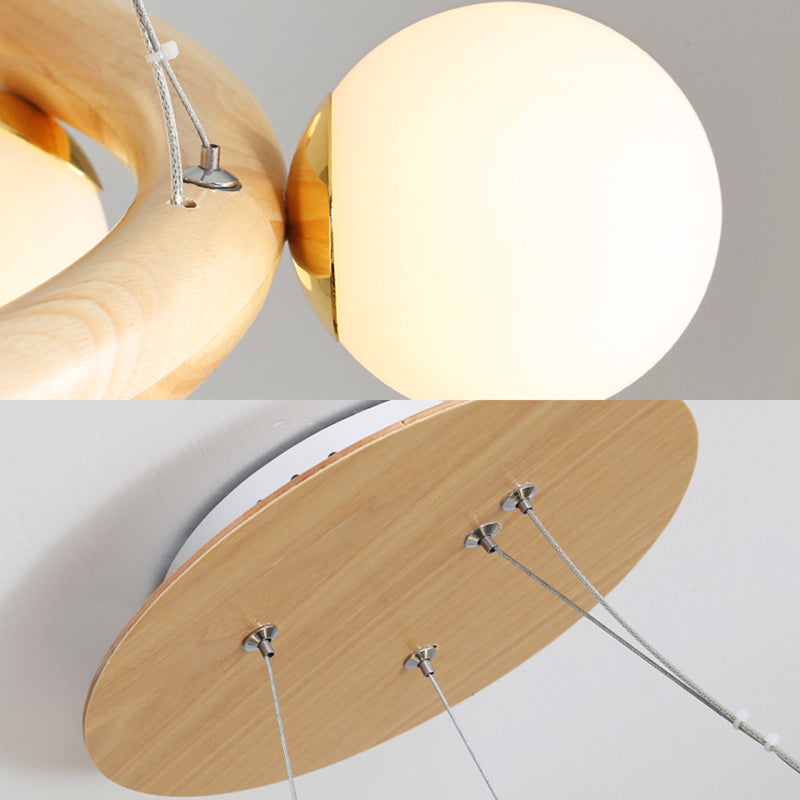 Wood Ring Suspension Light with Bubble Shade Beige Pendant - Rebooters