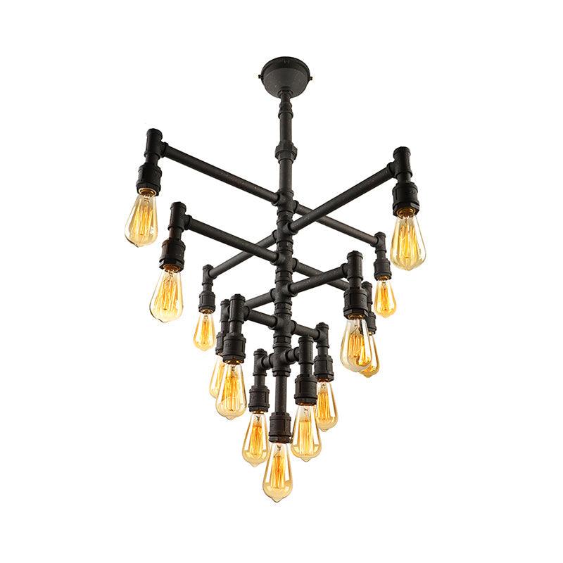 9/13 Lights Tiered Pendant Light Fixture with Water Pipe Farmhouse Style Rust Metal Chandelier Lamp - Rebooters