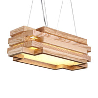 5-Tier Rectangle Hanging Light Wood Nordic Stylish LED Pendant Light in Beige for Tea Station - Rebooters
