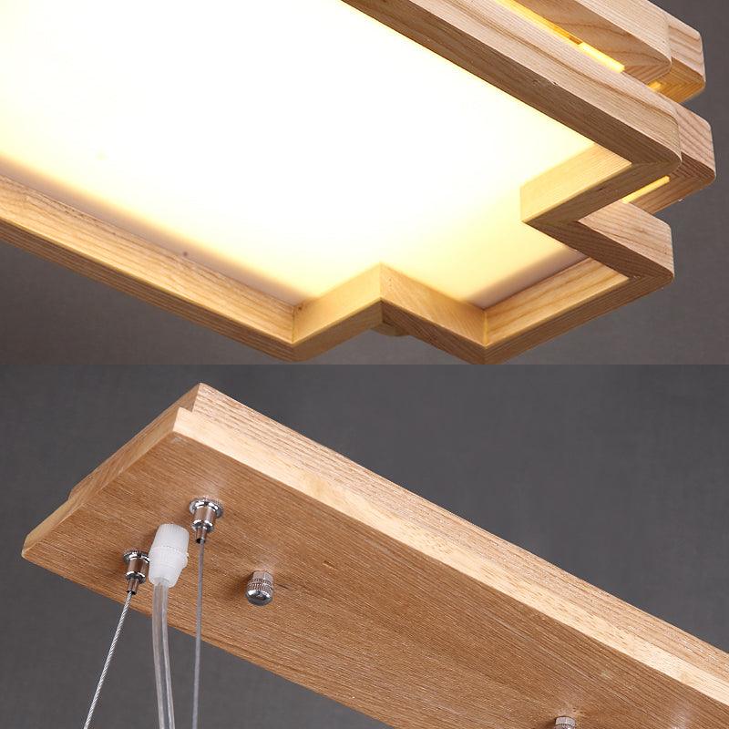 5-Tier Rectangle Hanging Light Wood Nordic Stylish LED Pendant Light in Beige for Tea Station - Rebooters