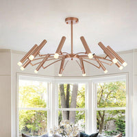 Adjustable Linear Shade Large Chandelier Metal 12/24 Lights Modern Ceiling Light Black Rose Gold - Rebooters