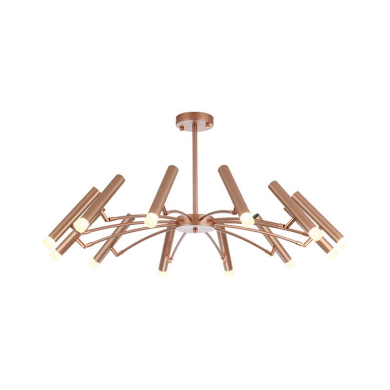 Adjustable Linear Shade Large Chandelier Metal 12/24 Lights Modern Ceiling Light Black Rose Gold - Rebooters